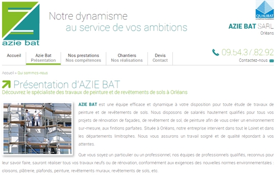 page présentation site entreprise travaux