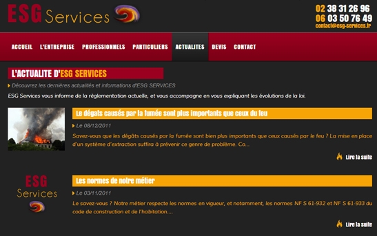 page actualités du site internet