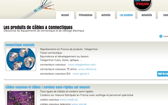 page liste gammes de produits industrie site internet