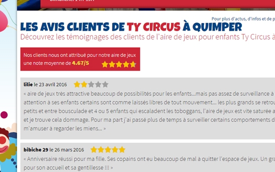 avis clients témoignages parc jeux enfants quimper