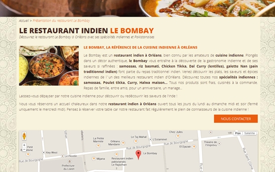 page web présentation site restauration indien