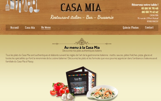 page menus restaurant web