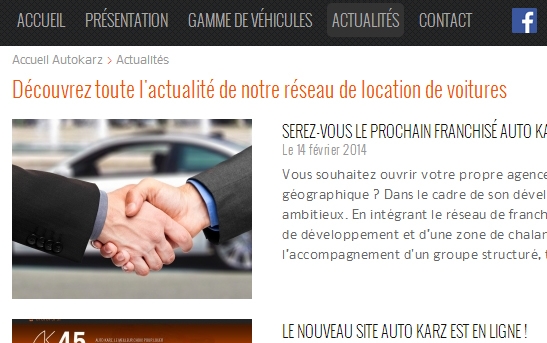 page actualités site loueur auto