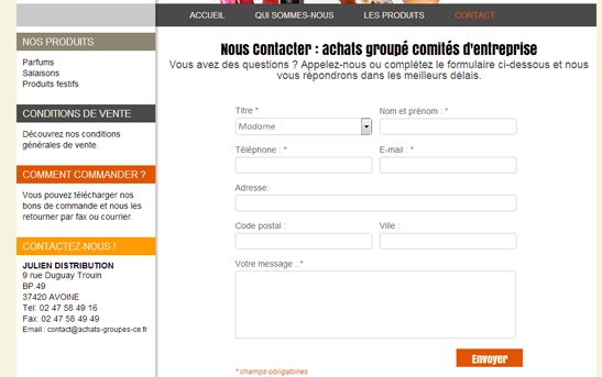 page contact du site